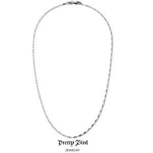 18K White Gold Plated Diamond Cut Bar Link Chain - 18" / 2mm